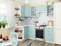 Небольшая угловая кухня в голубом и белом цвете Липецк